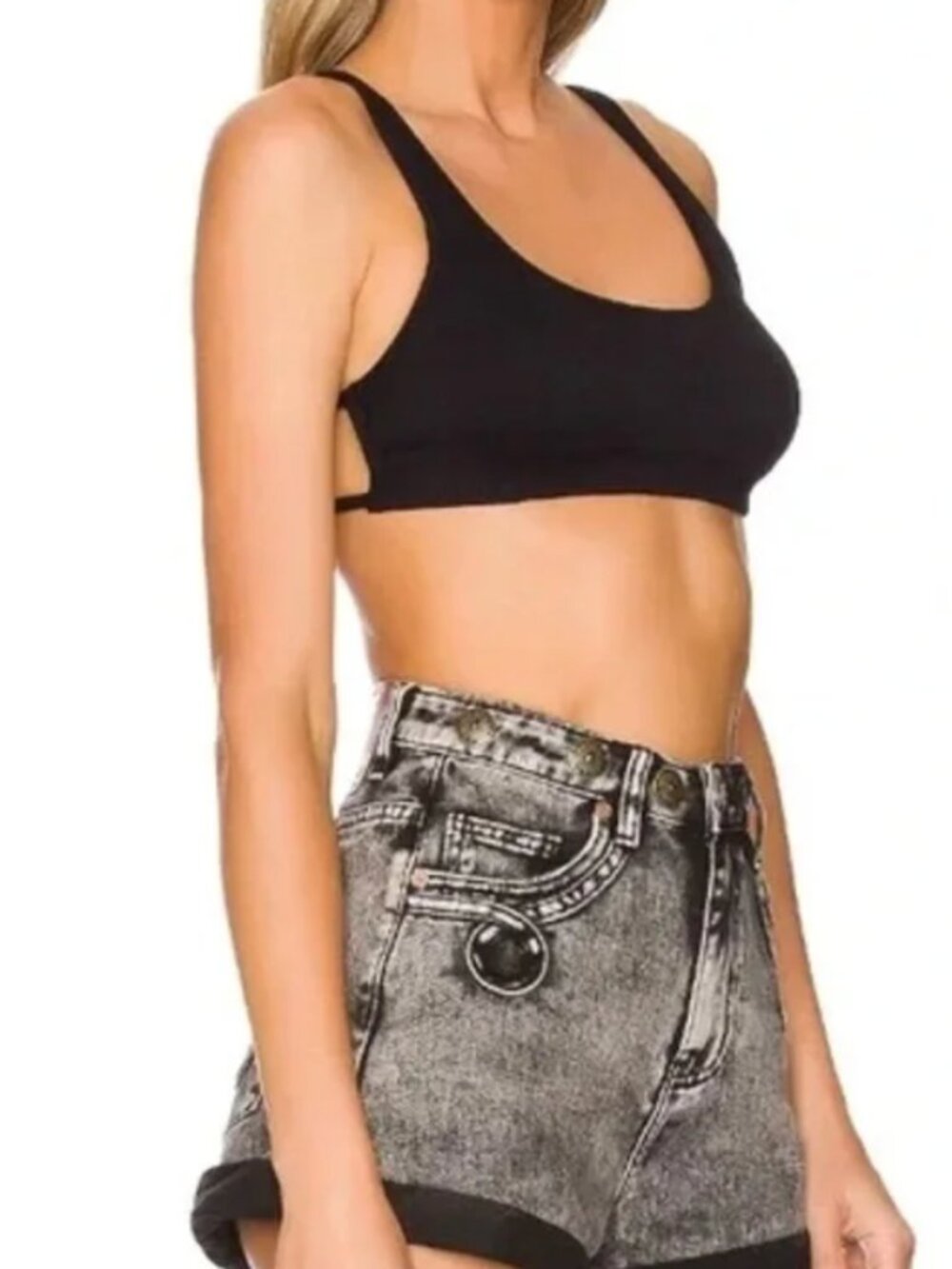 Intimately Free People Womens M / L Black Rib Knit Strappy Pullover Bralette